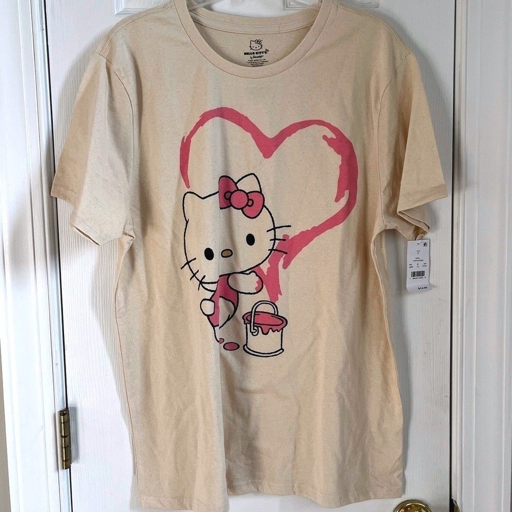 Sanrio Hello Kitty Short Sleeve Crewneck T Shirt Large Beige NWT Unisex Novelty